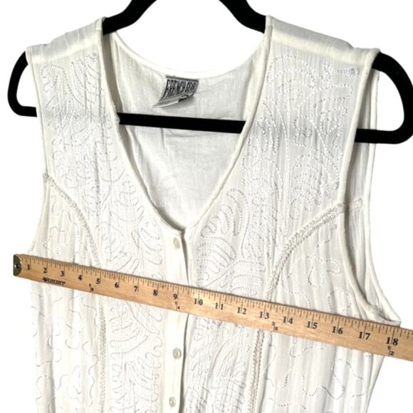 Sezane Vintage M Embroidered Button Front Midi Dress Rayon Cottagecore White - Picture 5 of 8